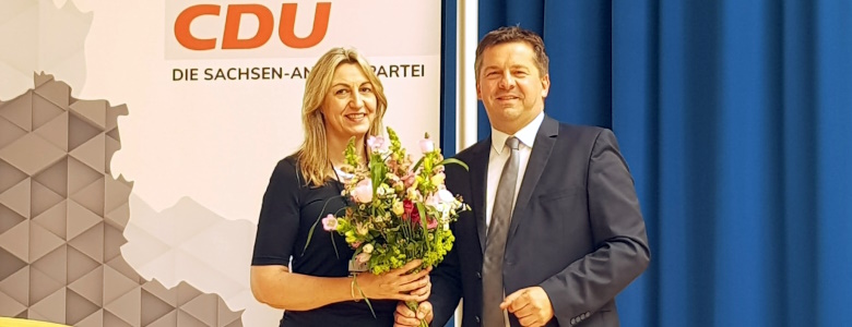Die Europawahlkandidatin Alexandra Mehnert und der CDU-Landesvorsitzende Sven Schulze